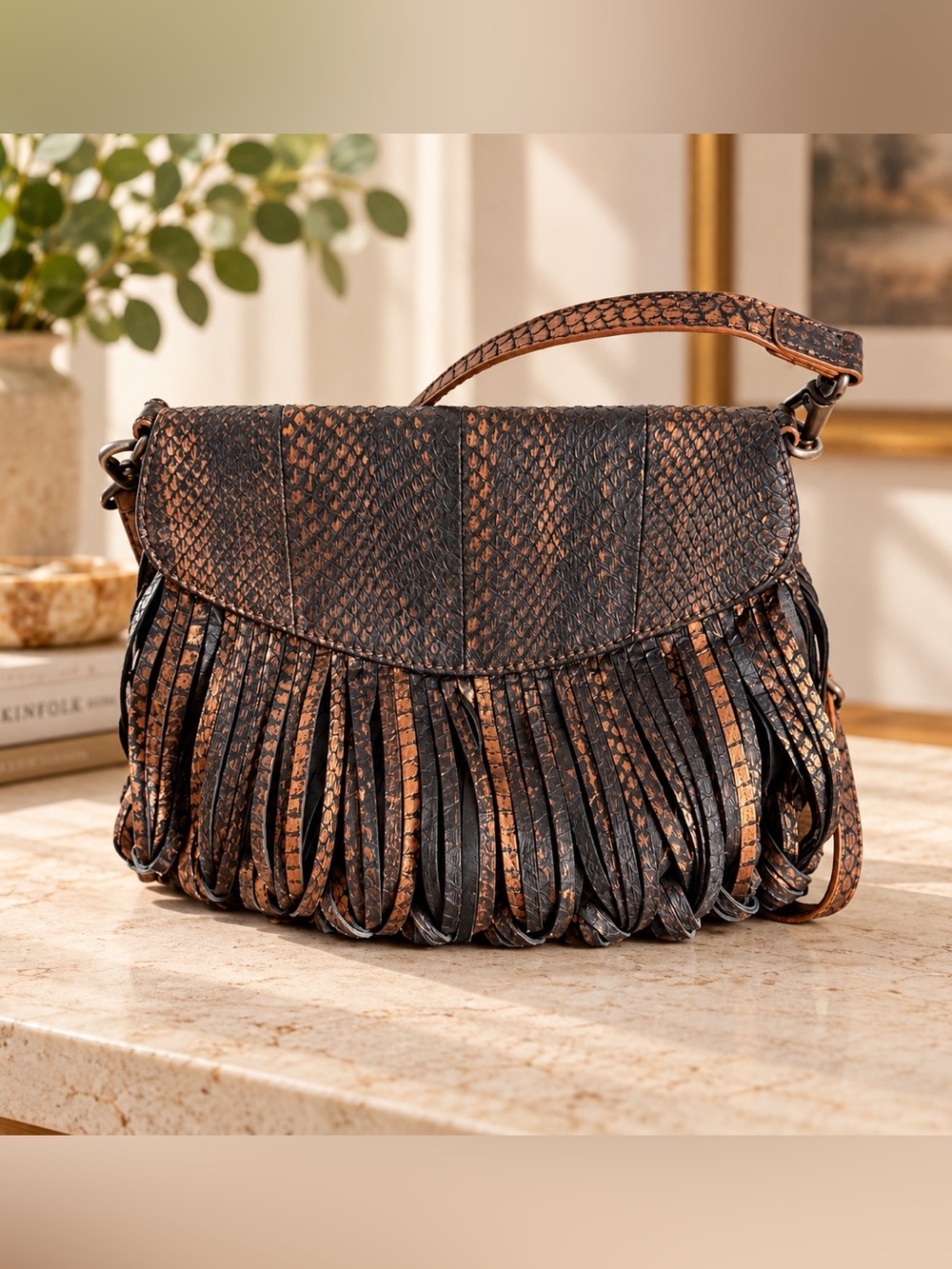Katherine Kwei New York Leather Fringe Handbag